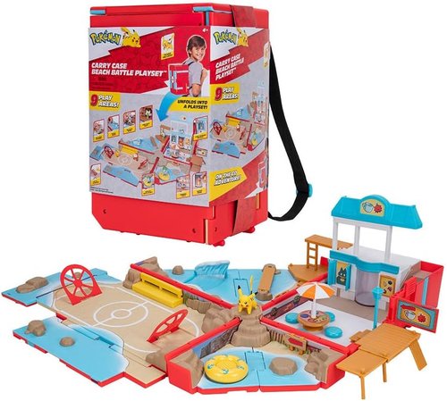 Jazwares Pokémon Carry Case - Portable Beach Battle Playset with Action Features & Pikachu Figure