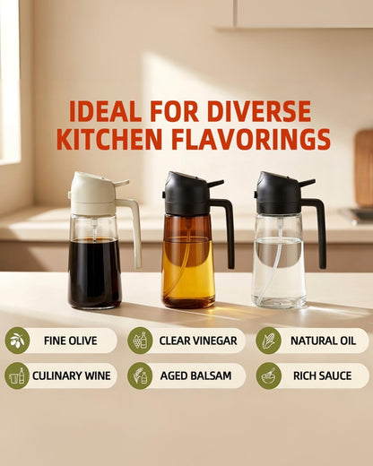 Skiennix 16oz Oil Sprayer - 2 in 1 Food Grade Glass Dispenser for Cooking & BBQ | Black