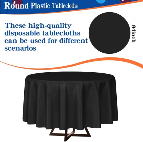 Black 84-Inch Round Disposable Plastic Tablecloths - 12 Pack for Parties & Events