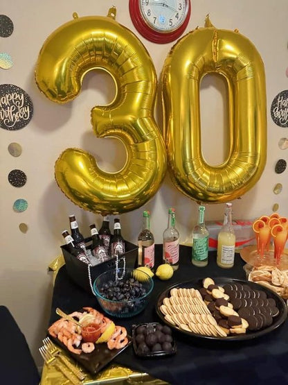 30th Birthday Decorations - Gold Number 30 Balloons for Memorable Celebrations | Perfect for Parties