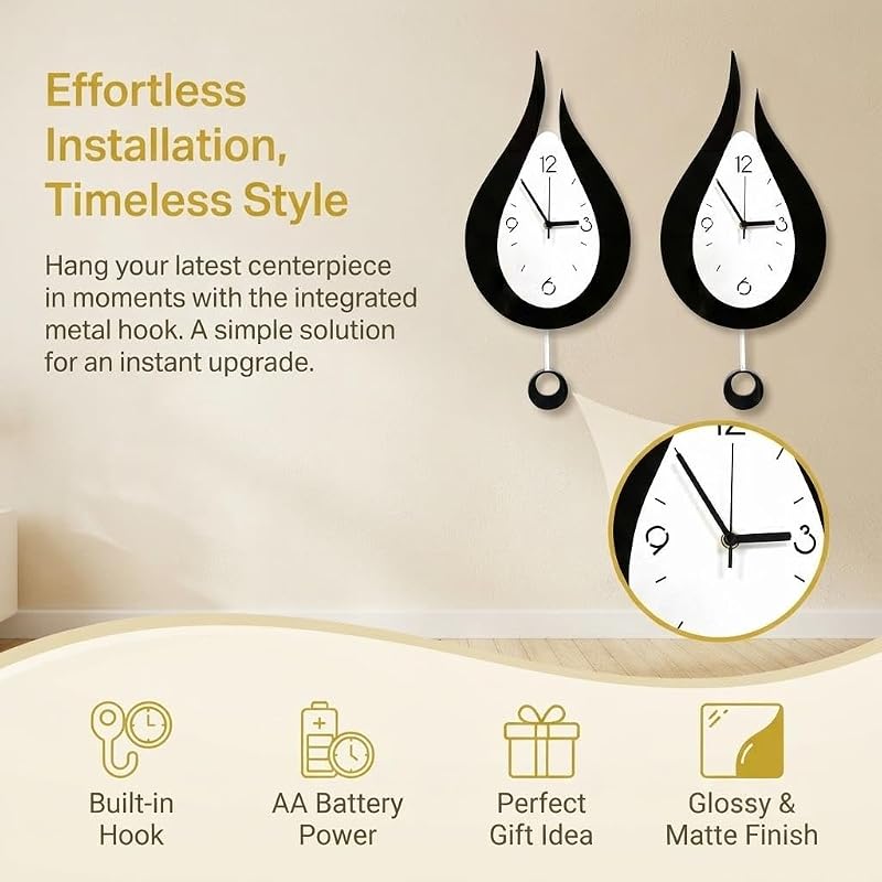 Battery Wall Clock with Pendulum 9.4x21.4 Inch – Black Variation