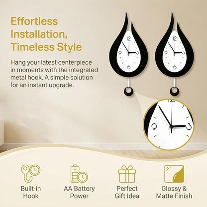 Battery Wall Clock with Pendulum 9.4x21.4 Inch – Black Variation