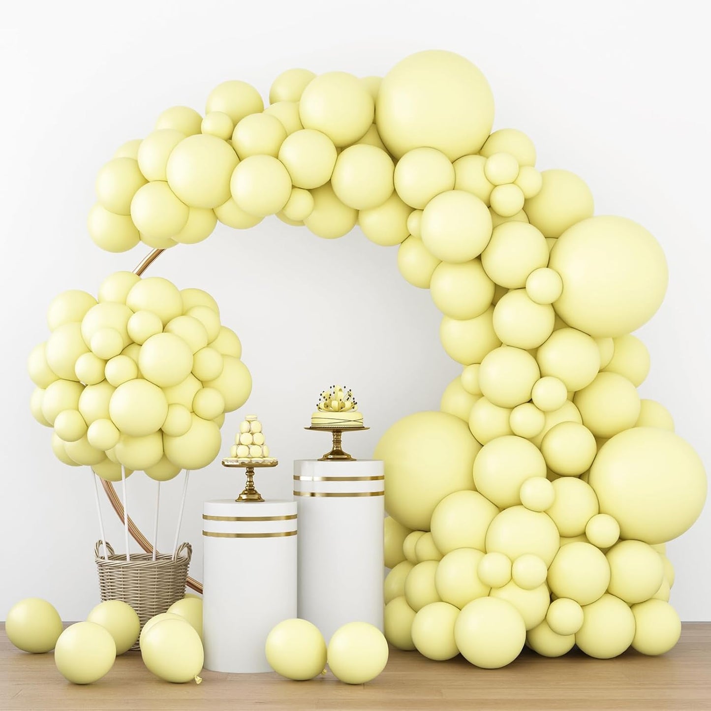 RUBFAC Pastel Yellow Balloons - 129pcs in Various Sizes for Birthday, Wedding, Baby Shower Decor