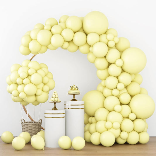 RUBFAC Pastel Yellow Balloons - 129pcs in Various Sizes for Birthday, Wedding, Baby Shower Decor
