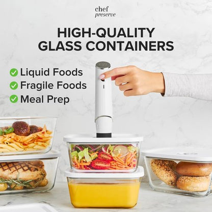 Chef Preserve Compact Vacuum Sealer - Powerful Handheld Food Sealer with 3 Glass Containers & 30 Bags