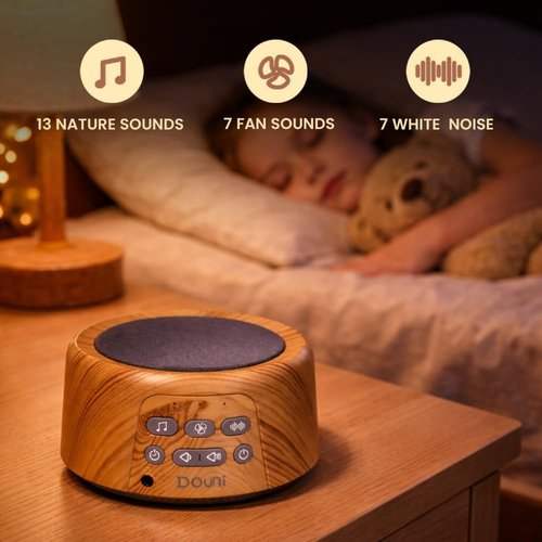 Douni Sleep Sound Machine - White Noise Device with 27 Soothing Sounds | Timer Settings for Relaxation & Sleep, Wood Grain Finish