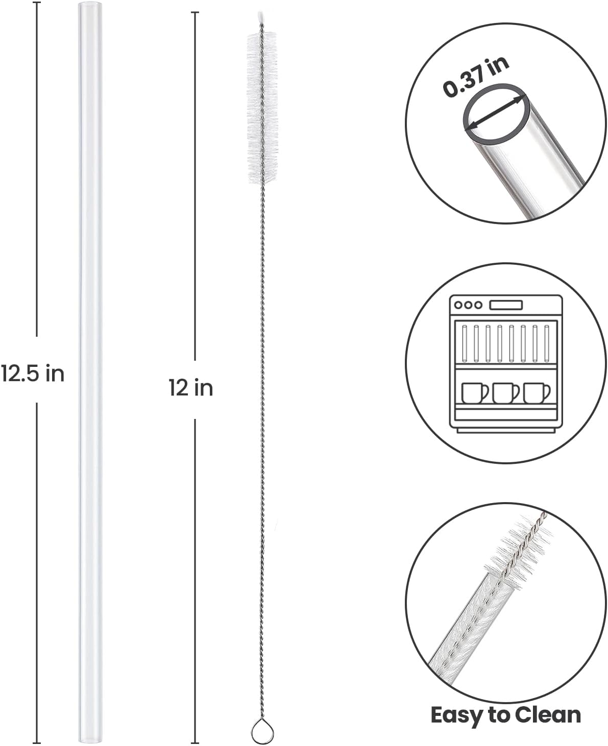 Stanley Replacement Straws - 8 Pack Clear Reusable Plastic Straws with Brushes | Dishwasher Safe, BPA Free