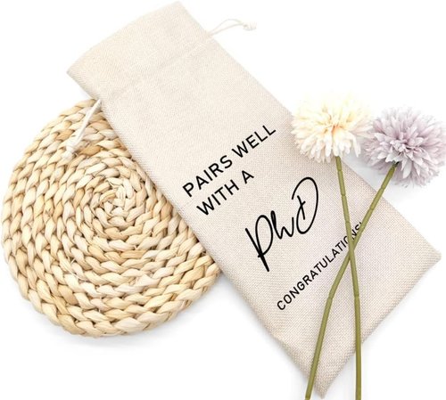 Graduation Wine Bag for Doctorate Degree, PhD, and Doctor, PhD Party Favors, Graduation Party Supplies- Burlap Reusable Gift