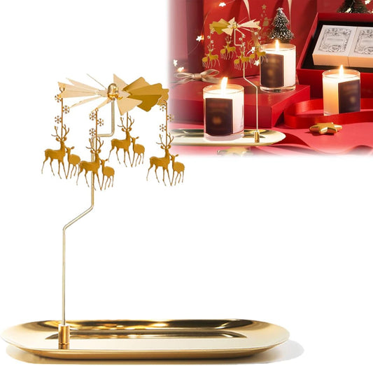 UCINNOVATE Christmas Spinning Candle Holder - Deer Rotating Candlestick Set for Romantic Home Decor | Golden