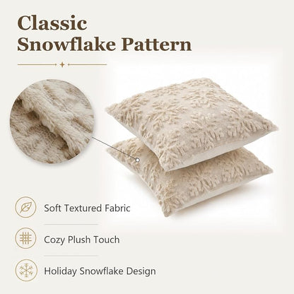 Beige Snowflake Christmas Pillow Covers 18x18 (2 Pack) - Visiontex
