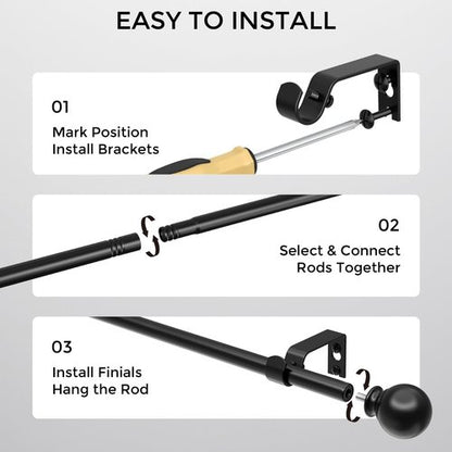 JRZOO Curtain Rod for Windows 18-45 Inch, Black 5/8 Inch Small Window Treatment Rods, Short Adjustable Splicing Drapery pole, Matte Black