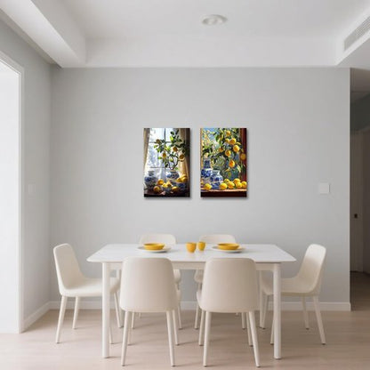 CXHOSTENT Kitchen Lemon Wall Decor - 2 Panel Lemon Tree Art Print | Yellow Citrus Botanical Painting (11x14 Inches)