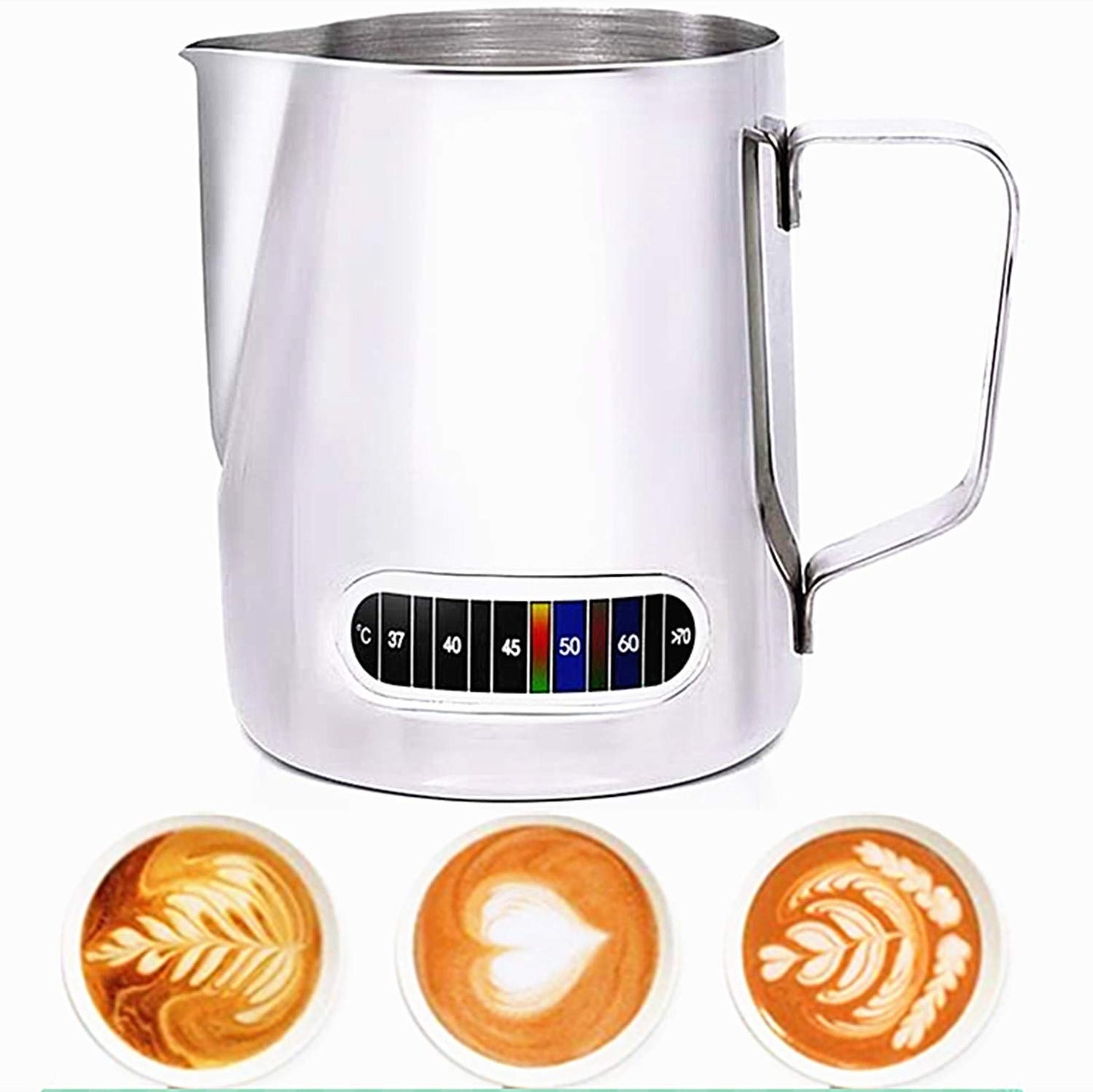 Milk Frothing Pitchers with Integrated Thermometer,Latte Art Jug Stainless Steel Creamer Temperature Espresso Steaming Pitchers 20 oz (600 ml)