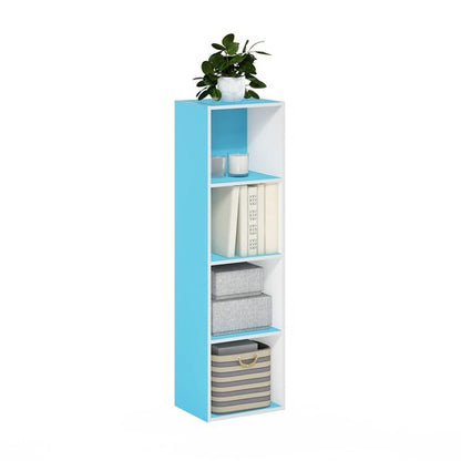 Furinno PASIR Book Shelf, 4-Tier Modern Bookshelf, Open Shelves Bookcase 9 x 12 x 42, Easy Assembly, for Living Room, Bedroom, Home Office, Light Blue/White
