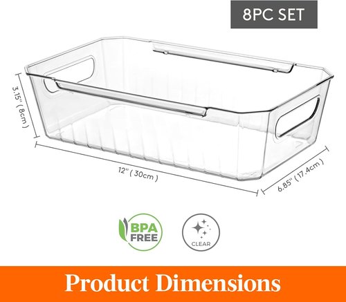 Lifewit Refrigerator Organizer Bins - 8-Piece Clear Storage Set for Kitchen & Pantry | BPA-Free Design