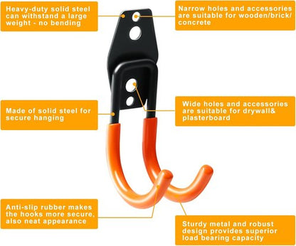 KURUI Heavy Duty Garage Hooks - 2 Pack Metal Storage Hooks for Ladders & Cables | Wall Mount Utility Hangers