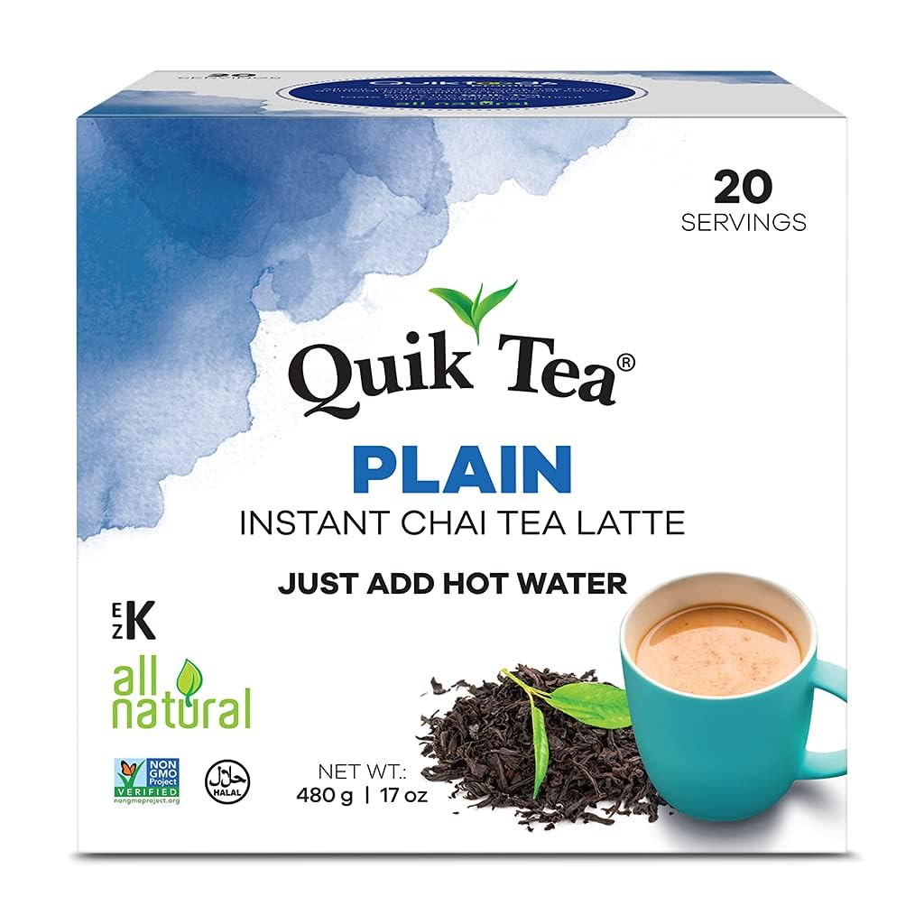 QuikTea Plain Chai Tea Latte - 40 Count (2 Boxes of 20 Each) - All Natural Preservative Free Instant Chai