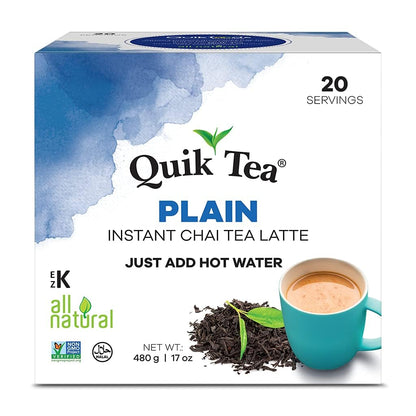 QuikTea Plain Chai Tea Latte - 40 Count (2 Boxes of 20 Each) - All Natural Preservative Free Instant Chai