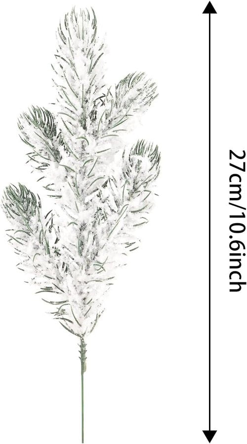Kesywale Frosted Artificial Pine Needles - 10PCS Snowy Pine Picks for Christmas Tree Decor | 10.6" Greenery Stems