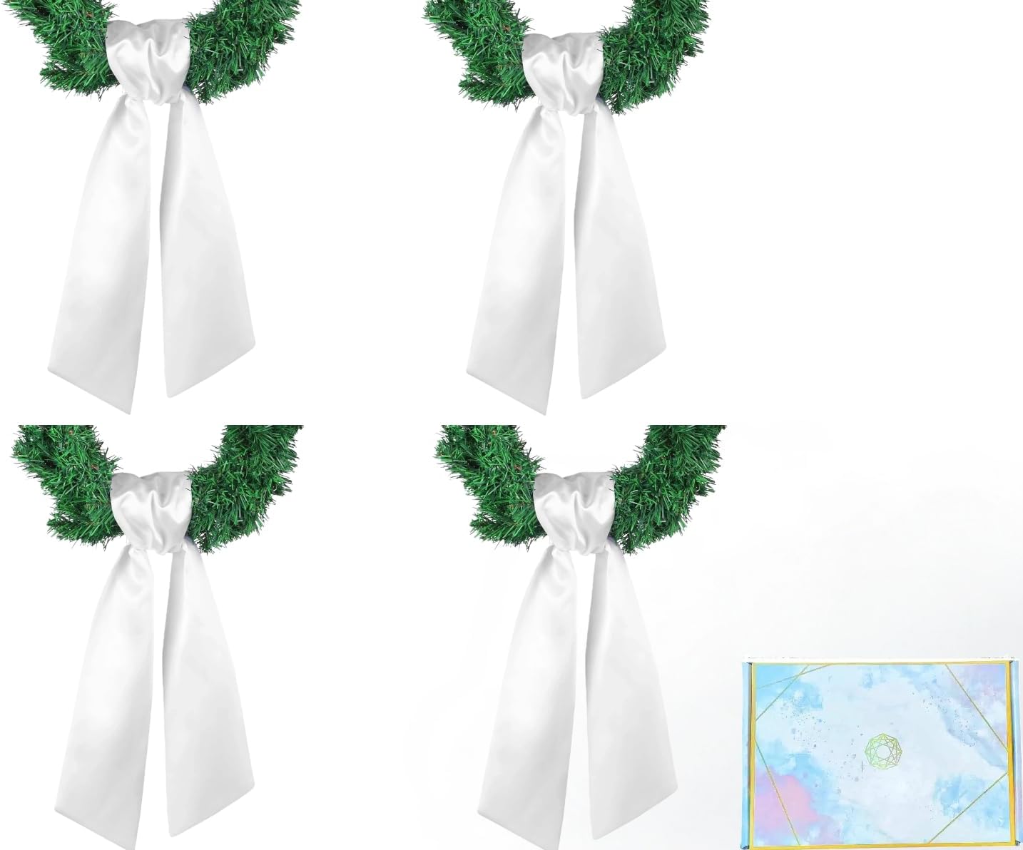 Skiennix 4 Pack White Wreath Sash - DIY Satin Blank Accessories for Front Door Decor | Gift Box Included
