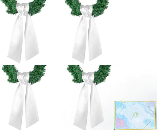 Skiennix 4 Pack White Wreath Sash - DIY Satin Blank Accessories for Front Door Decor | Gift Box Included