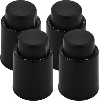4 Pcs Vacuum Wine Stopper Set, Reusable Wine Preserver with Time Scale, Pump Design for Easy Use, ABS Shell & Silicone Seal, Anti-Leaking Wine Bottle Plug for Red Wine, Champagne