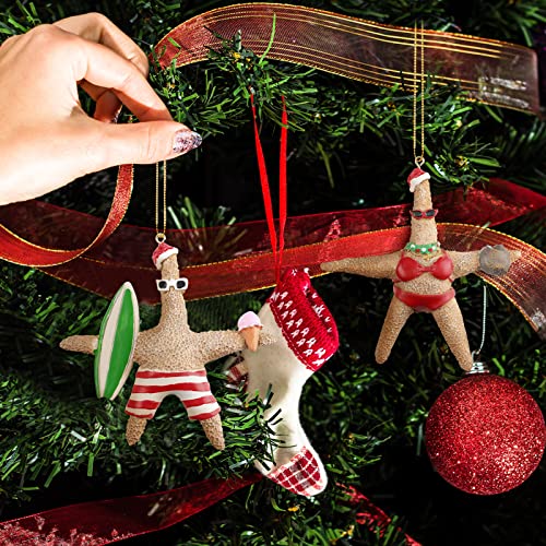 Christmas Starfish Hanging Ornaments Set for Tree and Decor - 4 Pieces