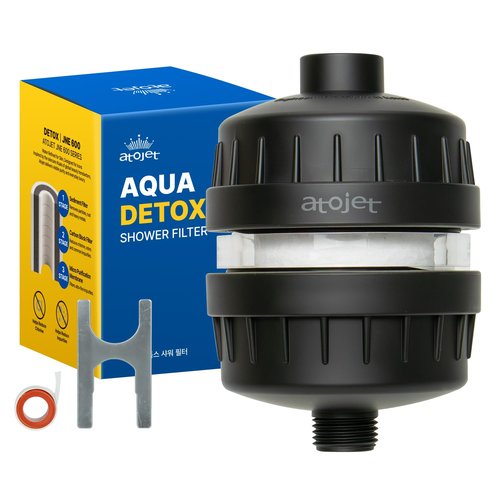 ATOJET Aqua Detox Shower Filter Influenced by Korea’s Beauty Tradition - Relieves Dryness and Irritation While improving Skin and Hair Health - Black (JNE600B-SNG-DTX)