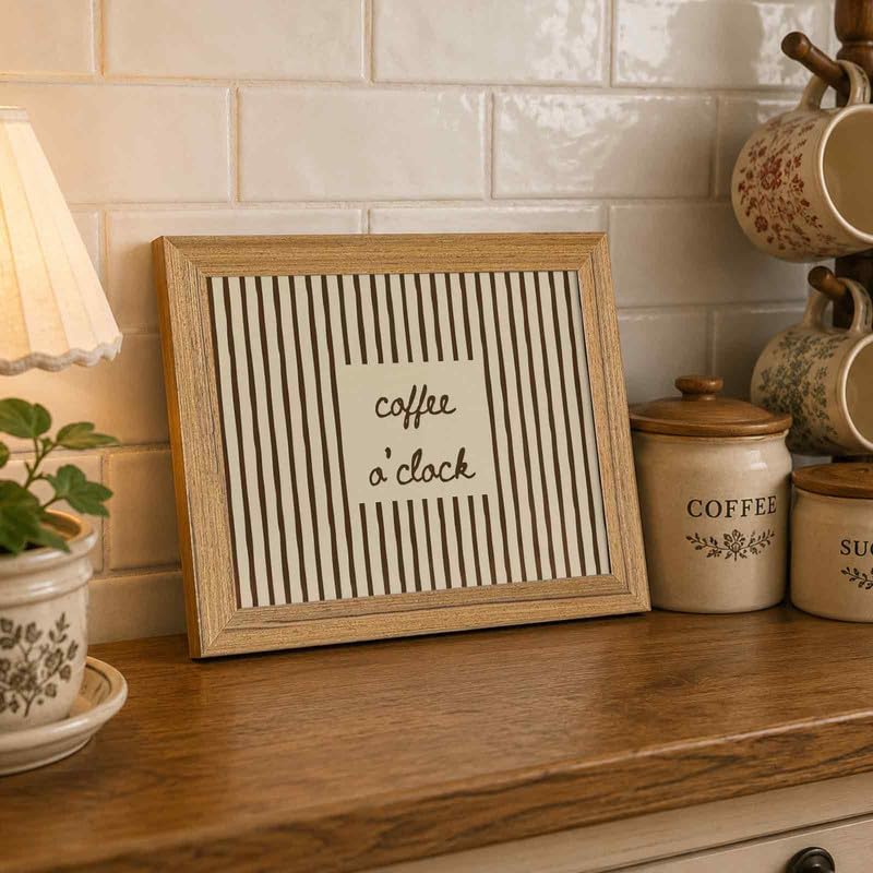 Wood Framed Coffee Wall Art - 8x10in Kitchen Decor - Coffee O'clock