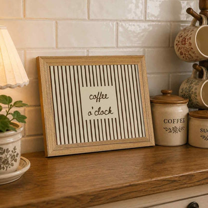 Wood Framed Coffee Wall Art - 8x10in Kitchen Decor - Coffee O'clock