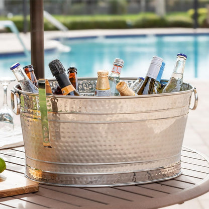Sol Living Beverage Tub Large Ice Bucket with Handles Single Wall Stainless Steel Ice Bucket and Cooler for Wine, Drinks, Bar, Party, and Gift Beverage Cooler for Indoor and Outdoor Parties