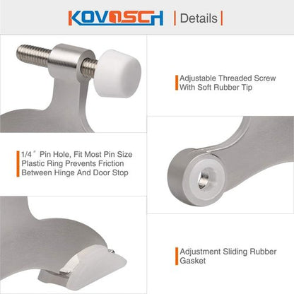 Brushed Satin Nickel Hinge Pin Door Stopper - Adjustable Heavy-Duty Design with White Rubber Bumper Tips | 2 Pack