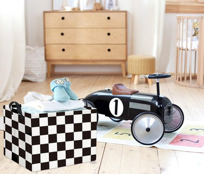 HIYAGON Rectangular Car Basket for Boys Checkered Basket Kids Baby Storage Bin Toy Organizer Box Car Room Decor(Racing Flag)