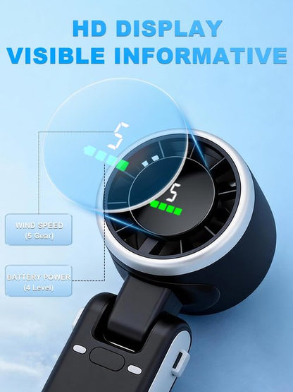 KIMWIND Portable Handheld Turbo Fan, 5 Gear Wind, Battery Operated, Up to 13 Working Hours Rechargeable Fan, 3 IN 1 Hand Fans with Air Turbo Tech Cooling Fan for for Travel, Beach, Outdoor - Black