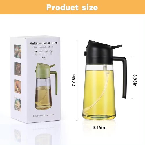 Glass Oil Spray Bottle by [Brand Name] - 16oz Refillable Olive Oil Dispenser | Fine Mist & Stream, Leak-Proof - Black