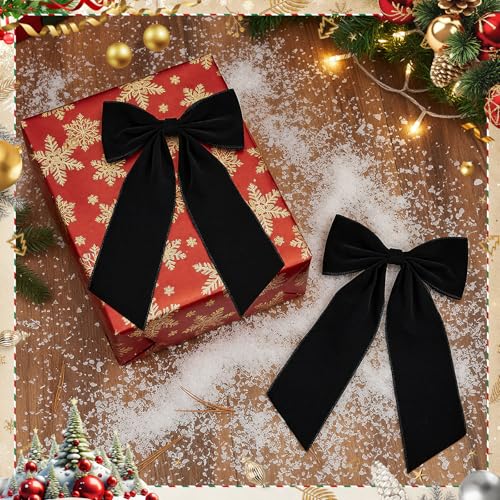 Black Velvet Christmas Bow Set - 24 Large Holiday Tree Decorations (Variation of THIS listing: Black / 24)