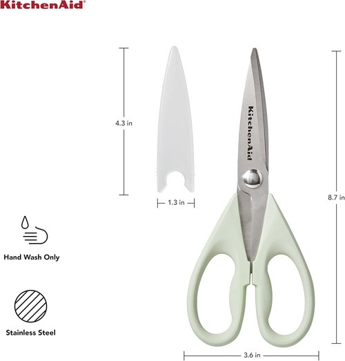 KitchenAid All-Purpose Kitchen Shears - Durable Stainless Steel Scissors with Soft Grip Handle | 8.72 Inch, Pistachio (Pack of 2)