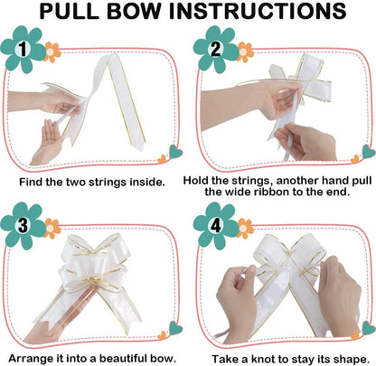 Skiennix Pull Bows - 15 PCS Large Gift Bows for Wrapping | White with Tulle & Gold Line, 6 Inches