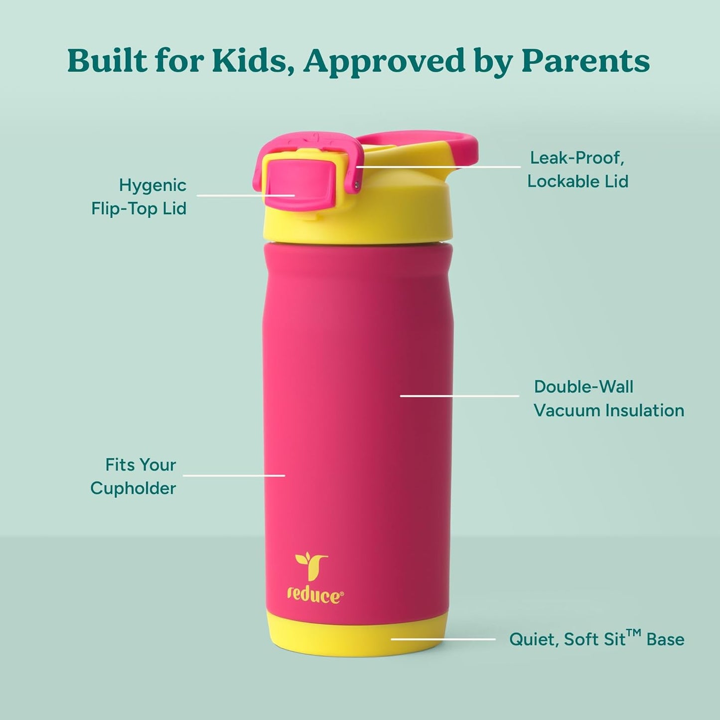 Reduce Hydrate Pro Kids 14oz Stainless Steel Insulated Water Bottle - Spill Proof Tumbler with Straw | 30-Hour Cold Retention, Dishwasher Safe - Abstract Flowers