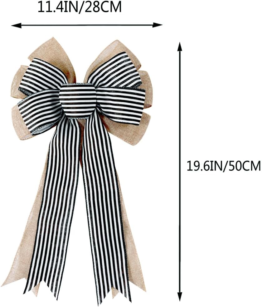 Regine Switzerland 2-Pack Black & White Stripe Burlap Fall Bows - Rustic Wreath Decorations for Home & Events