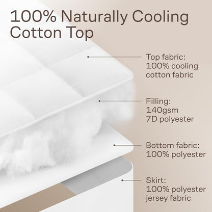 Niagara Cotton Mattress Pad - Ultra Plush Cooling Protector for Queen Size 60x80 | Fits 20-Inch Deep Mattresses