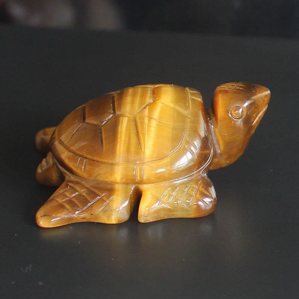 Skiennix Hand-Carved Gemstone Crystal Sea Turtle Figurine - 2'' AAA Golden Tiger Eye Home Decor