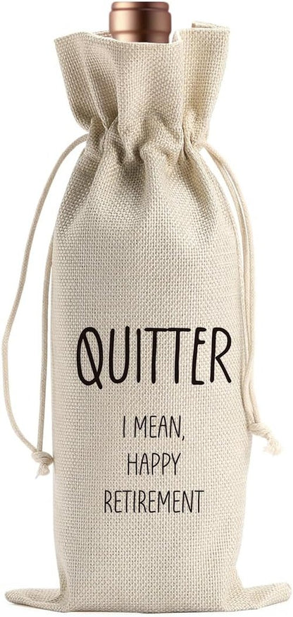 Funny Retirement Wine Gift Bag Retired Gifts for Women Men Farewell Goodbye Going Away Gifts for Mom Dad Boss Friends Teacher Nurse Coworker Colleague Quitter Wine Bags for Wine Bottles Gifts