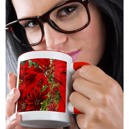 3dRose Christmas Poinsettia Mug - Two-Tone Red 11oz, Red+11 Ounces