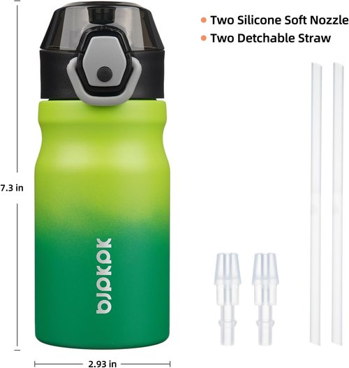 BJPKPK 14oz Insulated Water Bottle - Stainless Steel, BPA-Free, Leak-Proof with Straw | Bamboo Grove Design