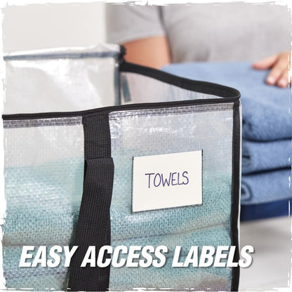 Rugged Rhino Heavy Duty Extra Large Moving Bags - Durable, Space-Saving Storage with Strong Handles & Zipper | Blue/Clear, 4 Pack