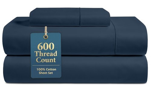 LANE LINEN Twin XL Sheet Sets - 600 Thread Count Sateen Weave - 100% Cotton Sheets for Hotel Quality Softness - 15'' Deep Pocket for Snug Fit to Your Mattress - Oeko Tex Certified - Denim