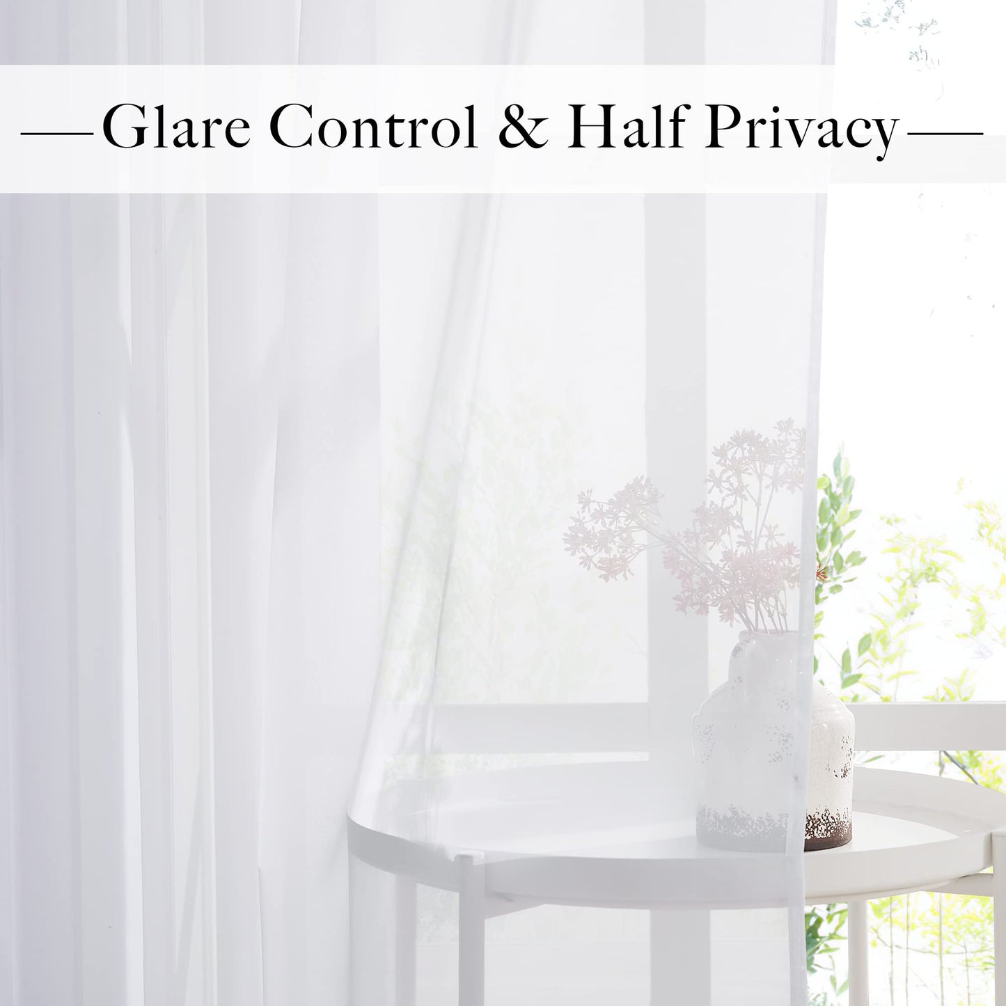 RYB HOME White Sheer Curtains 96 inches Long 4 Panels Set for Living Room, Light Filtering Voile Window Drapes with Grommet for Bedroom, W 54" x L 96"