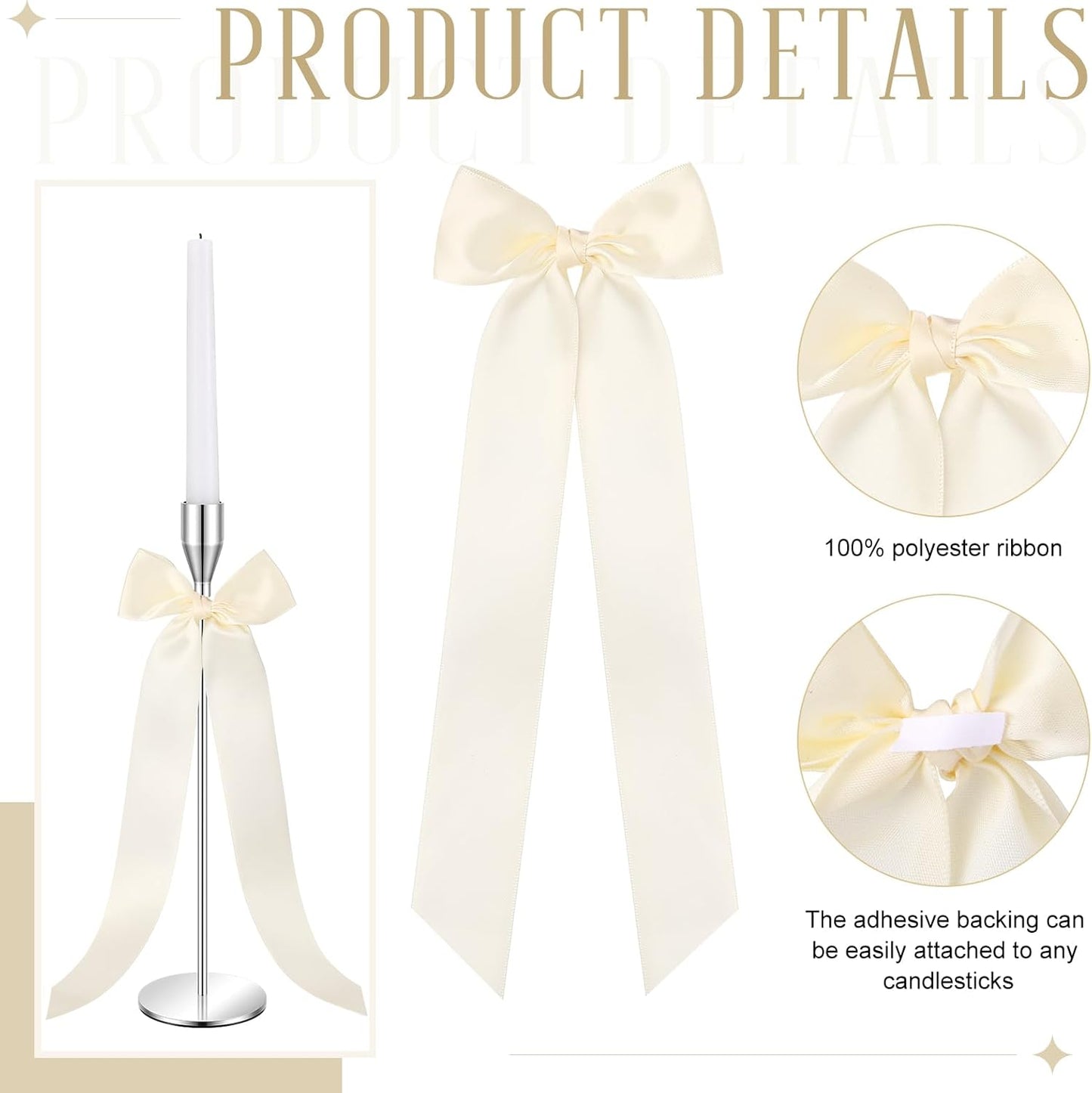 Teenyyou 12 Pcs Ivory Candlestick Bows - 13 Inch Large Coquette Table Decor & Candle Holders