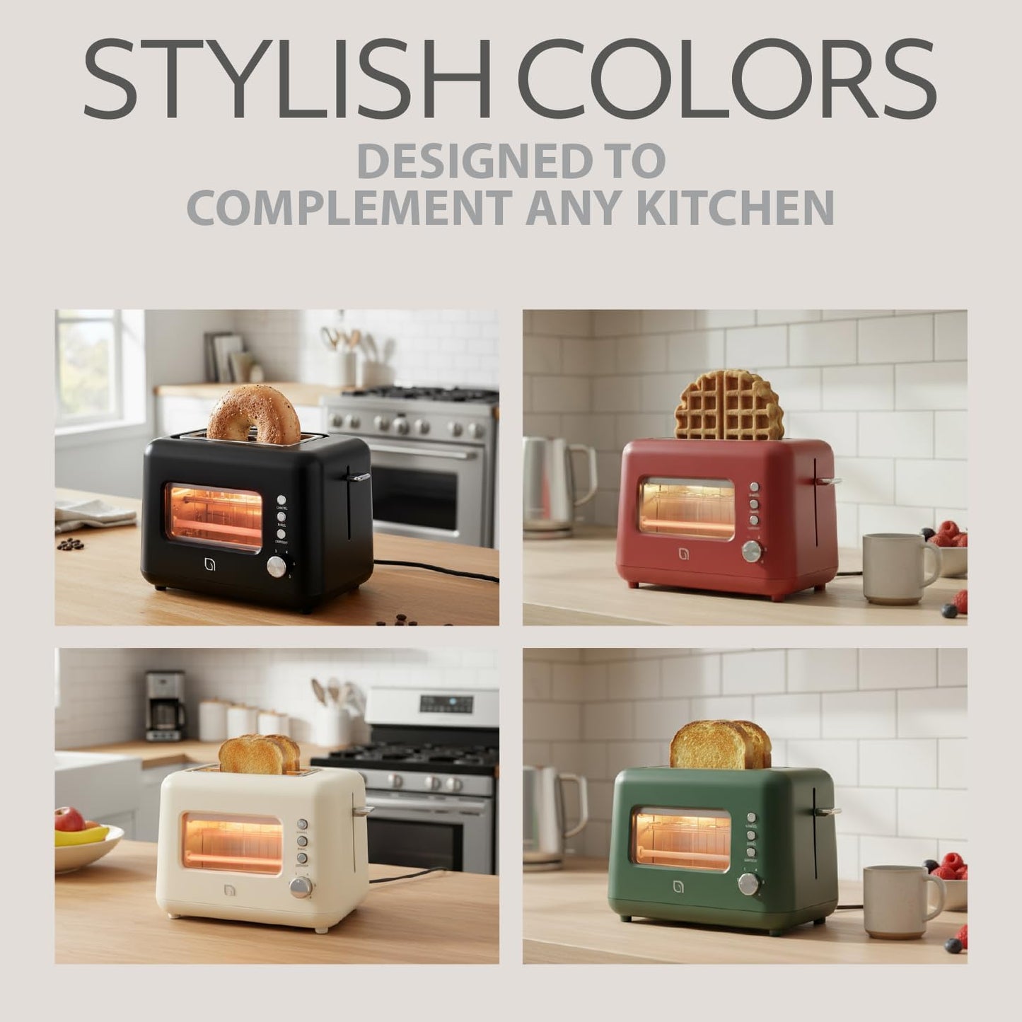 WILLOW Eco Series 2-Slice Retro Toaster - Clear-View Window, 6 Shade Settings, Extra Wide Slots
